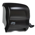 Black Tork paper towel roll dispenser with front lever and viewing window