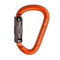 Orange heavy-duty locking carabiner with textured grip and black lock sleeve