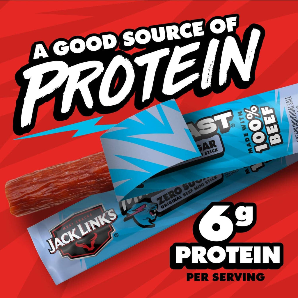Zero sugar beef mini sticks pack with 6 g protein per serving