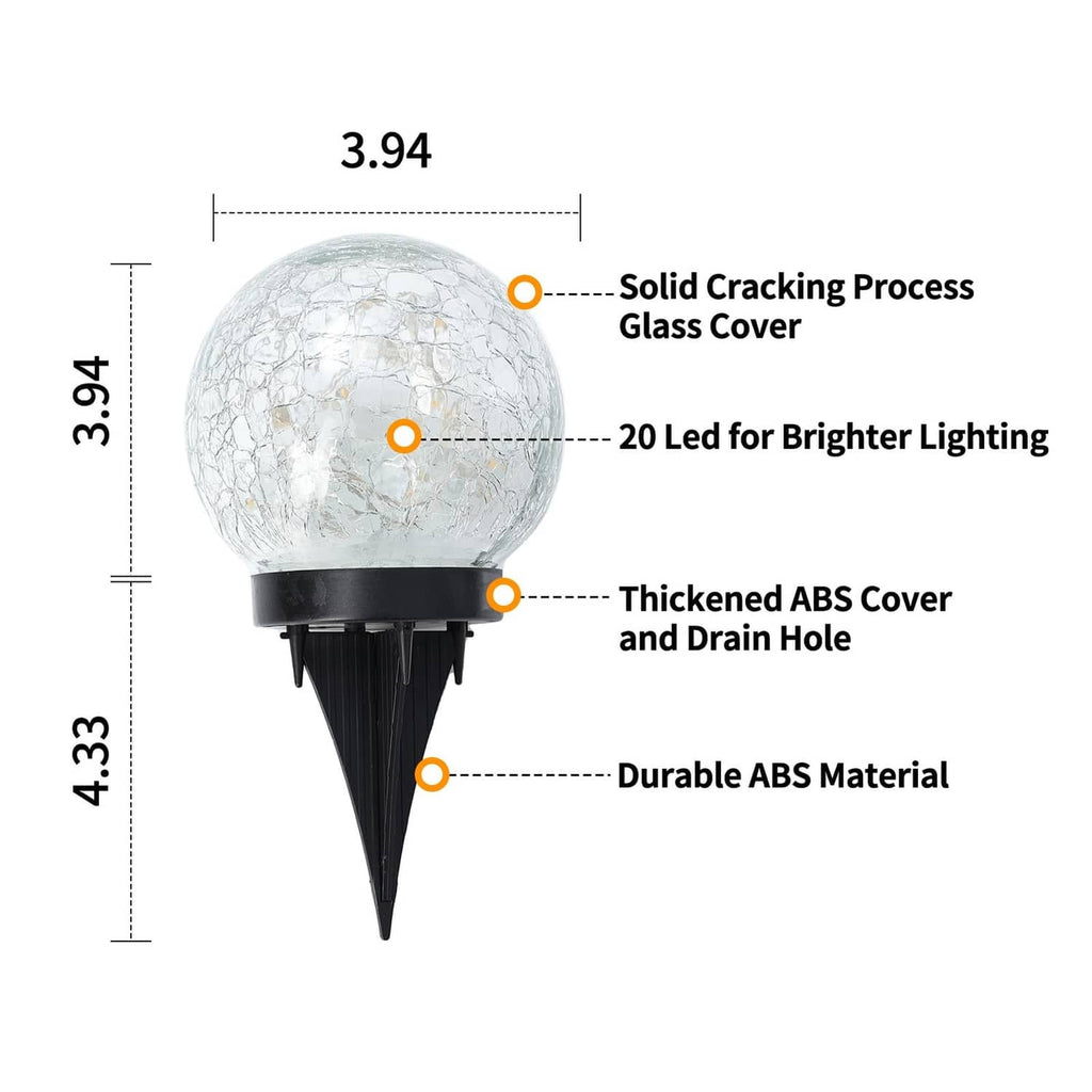 Solar glass globe light dimensions diagram with clear globe cover and spike base