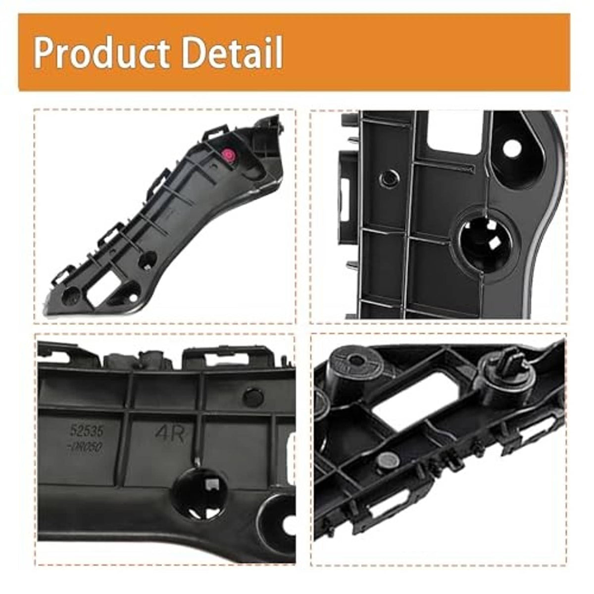 Black front bumper bracket set detail close-up of mounting tabs and openings
