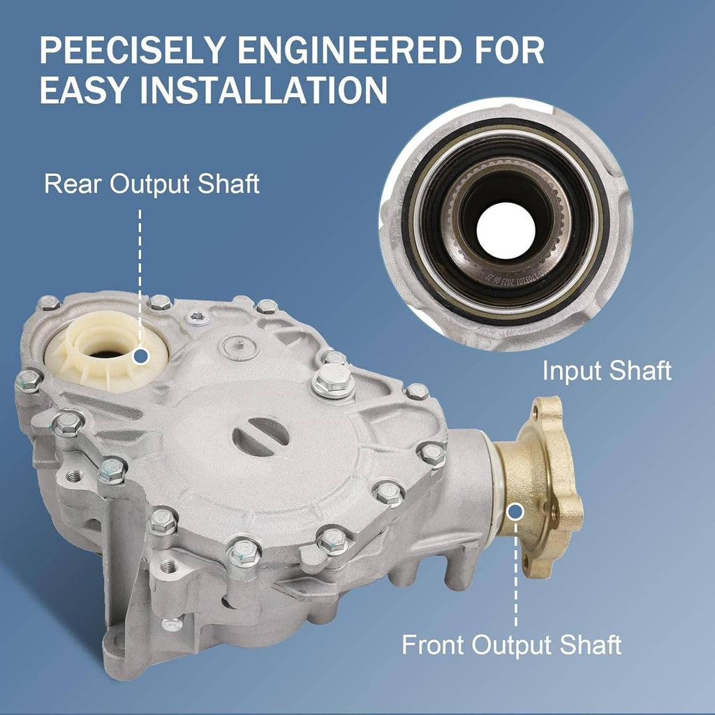 Transfer case power take-off unit showing input and output shaft ports
