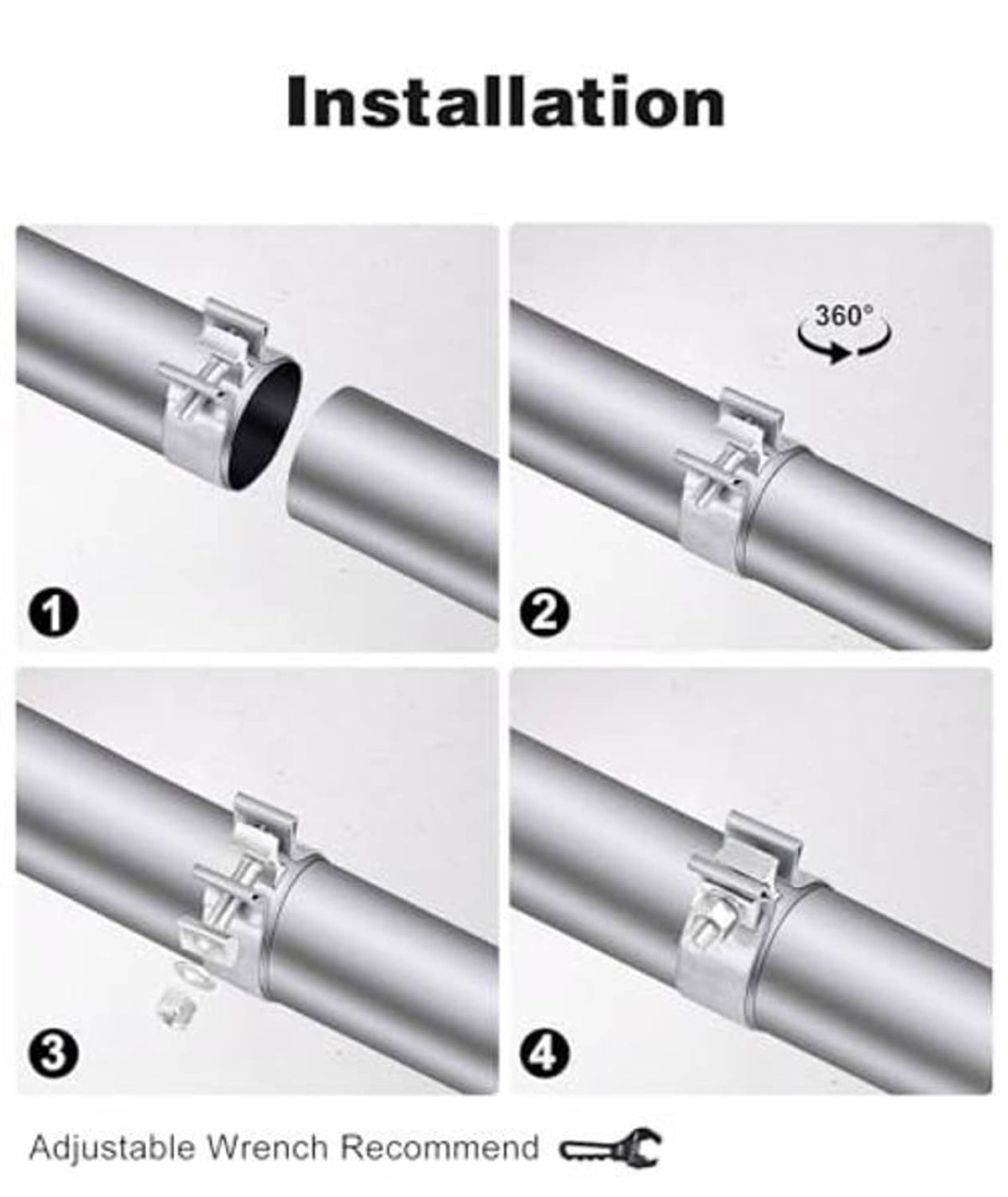 Exhaust clamp securing a metal pipe with narrow band and tightening bolt