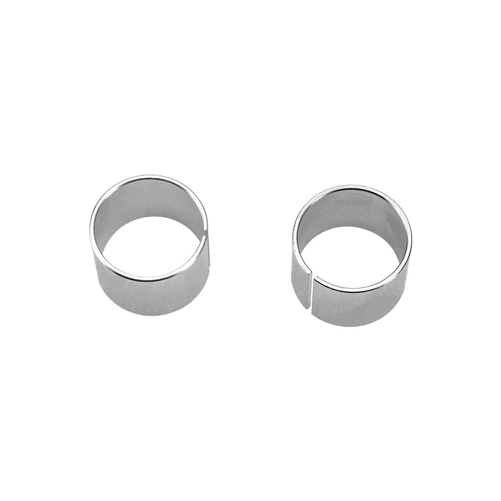 Two silver metal bushing rings for suspension mounting