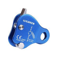Blue ILDKEN rope grab belay device with metal rollers and side plate