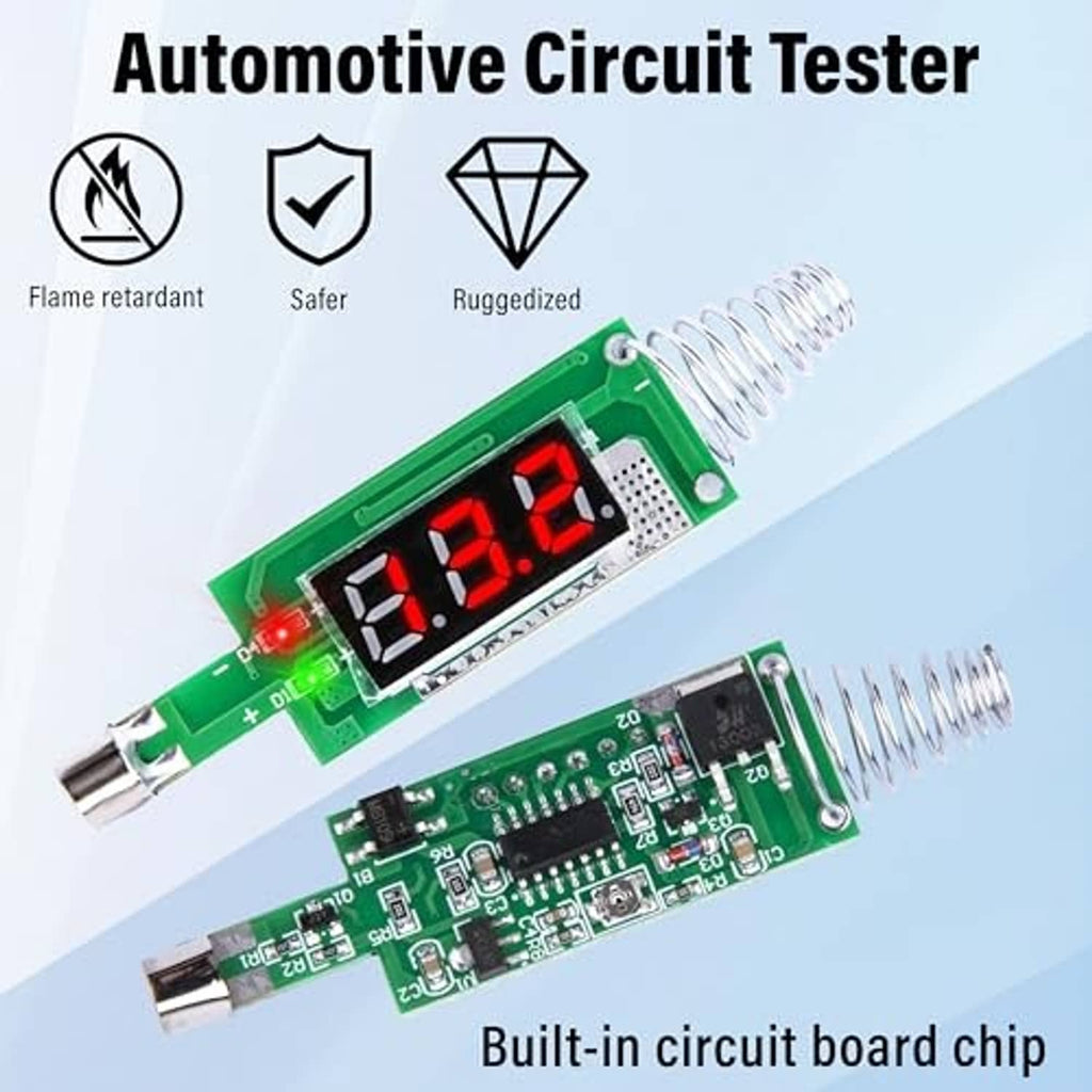 Automotive circuit tester circuit board with LED display module and test probes