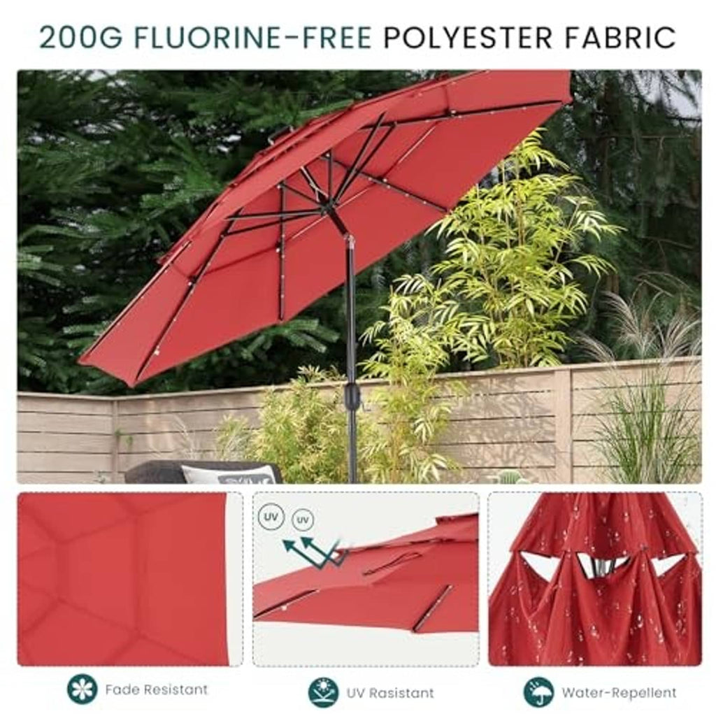 Crimson 3-tier patio umbrella with durable fabric canopy and ribbed support framework
