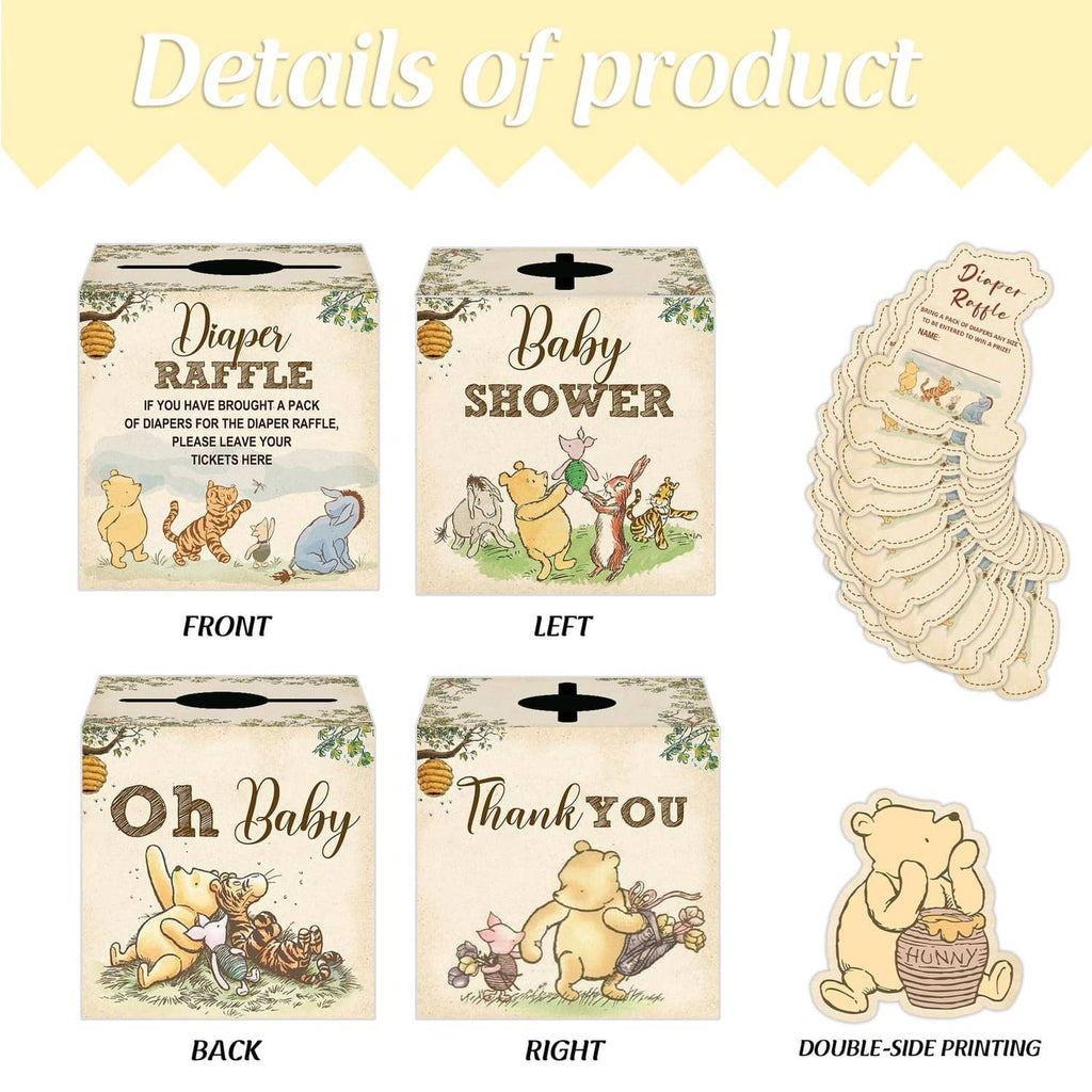 Diaper raffle box design panels with die-cut card insert details