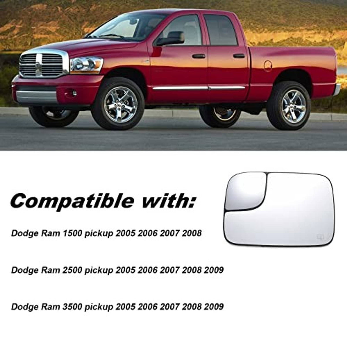 Compatible left driver side heated mirror glass, clear curved panel