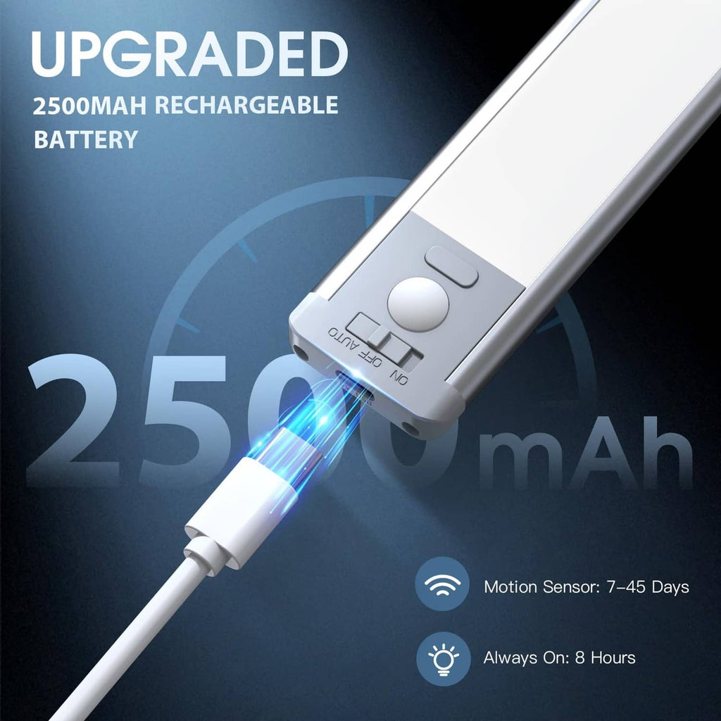 Under cabinet LED sensor light with 2500mAh rechargeable battery and brightness button