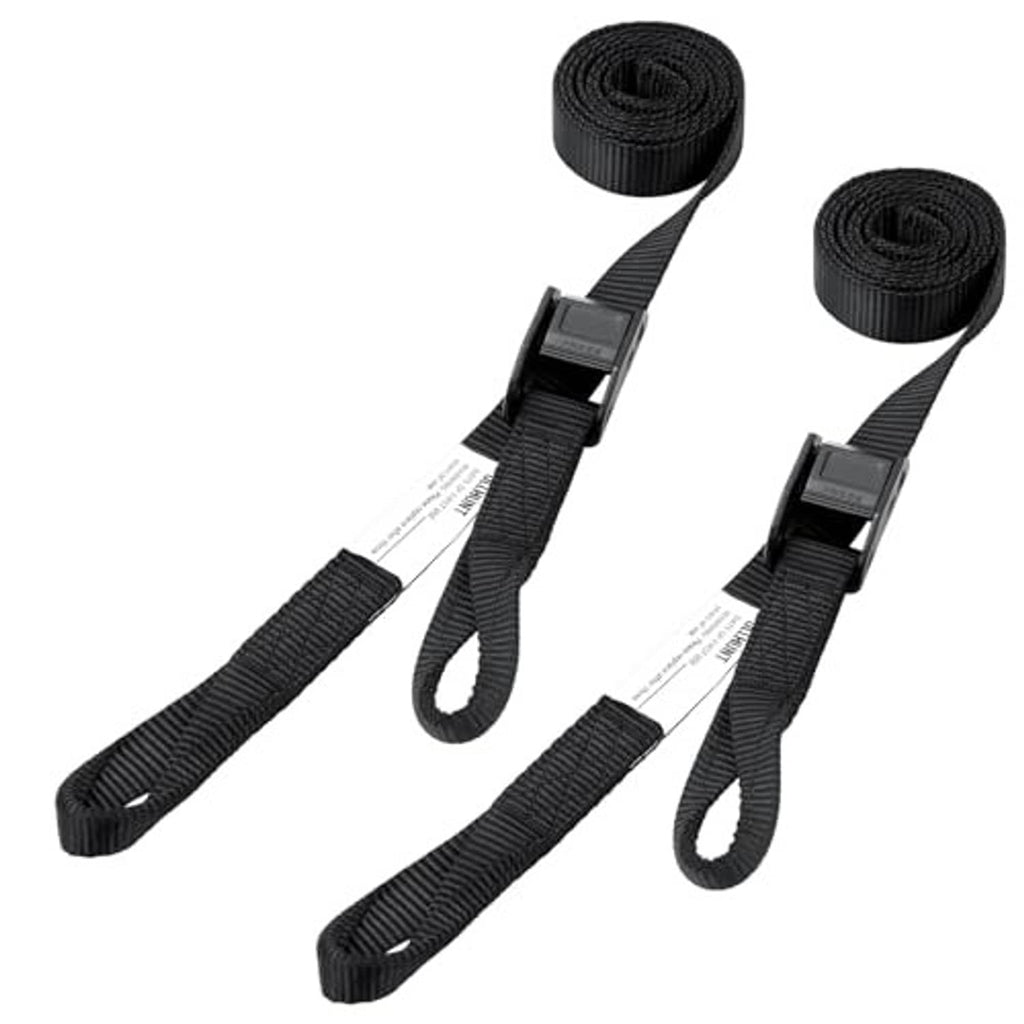 Pair of black climbing stick straps with square cam buckles and stitched webbing loops