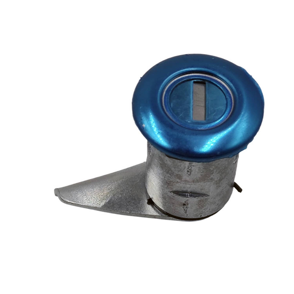 Blue key lock cylinder with metal housing and key slot