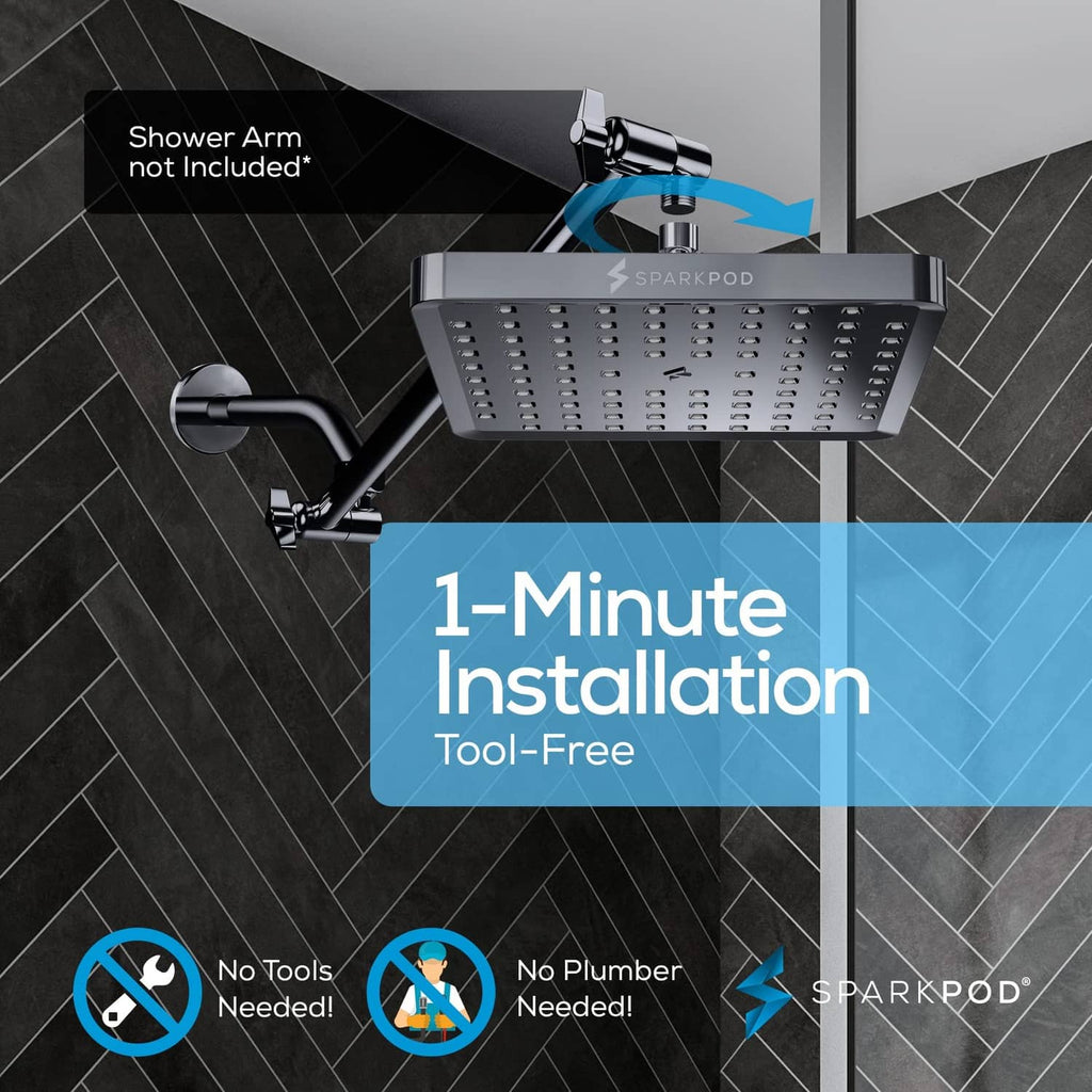 Charcoal square rain shower head with shower arm attachment