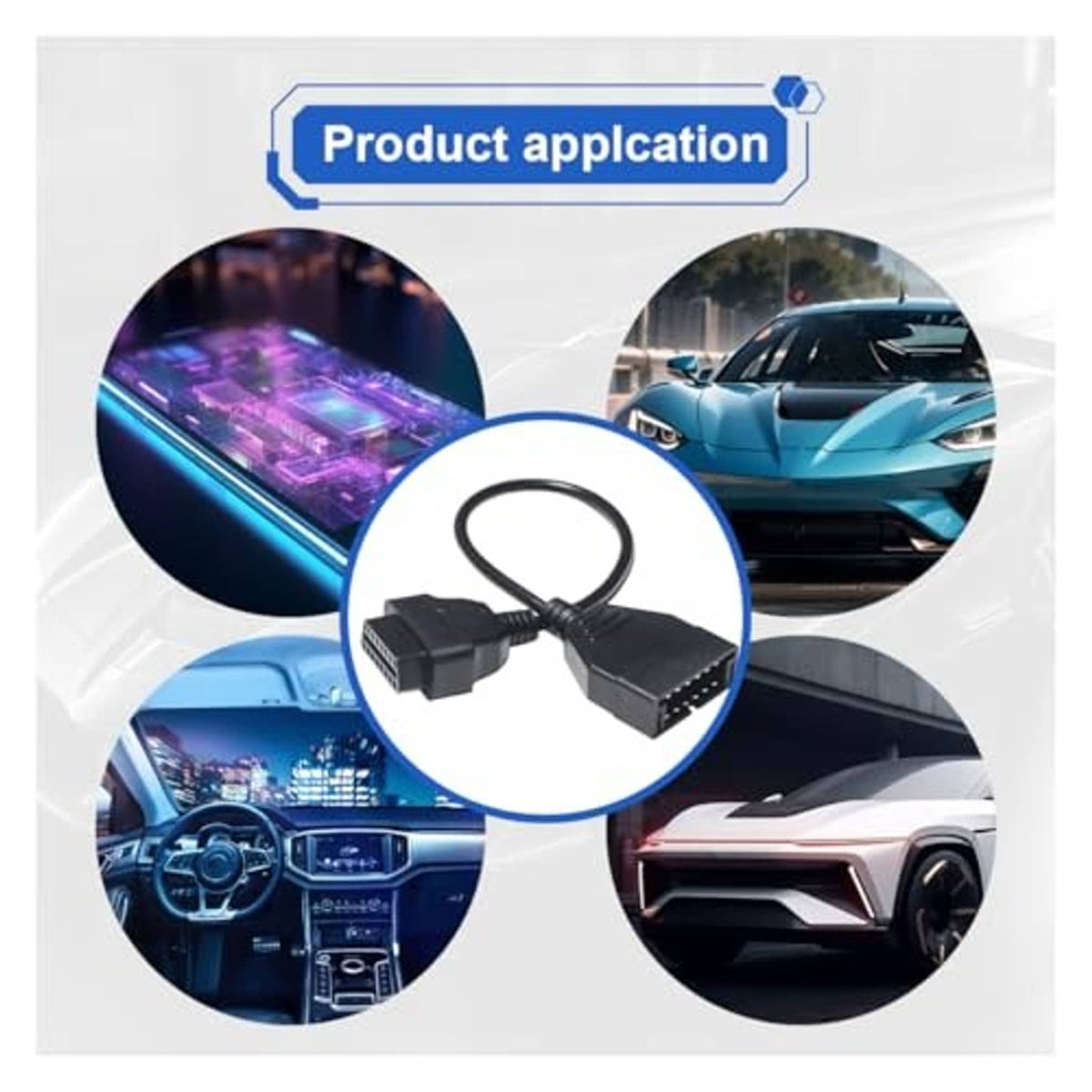 OBD1 to OBD2 adapter cable with two black diagnostic connectors and attached wire