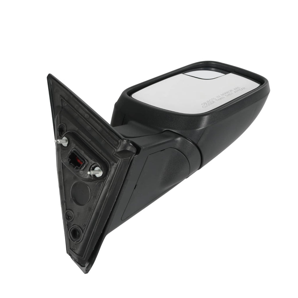 Black side mirror back plate with mounting holes and internal connector area