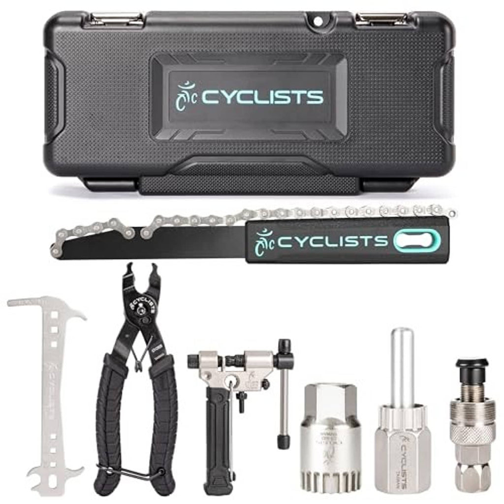 Black hard case open with chain tool, multi-tool, puller and wrench bits