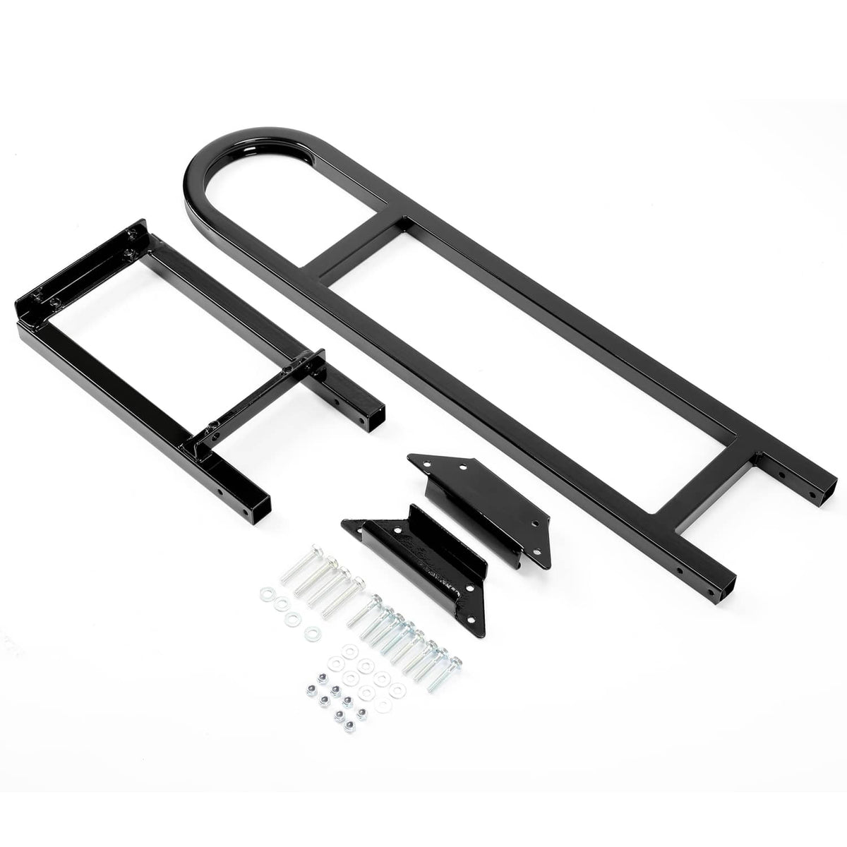 Black safety grab bar and footrest kit with hardware and bolts