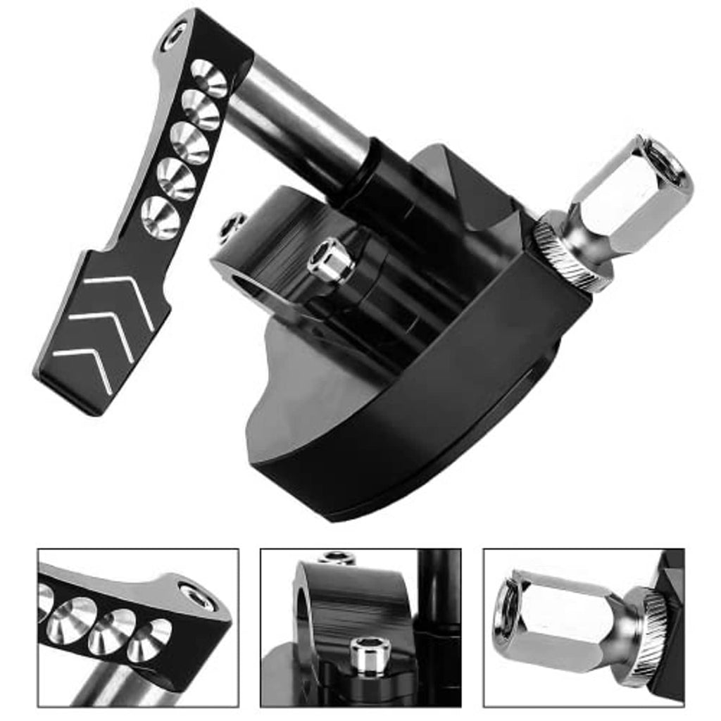 Black thumb throttle lever control assembly with gem-studded lever, raised housing, silver clamp