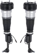 Pair of front air suspension struts with black rubber boots and coiled springs
