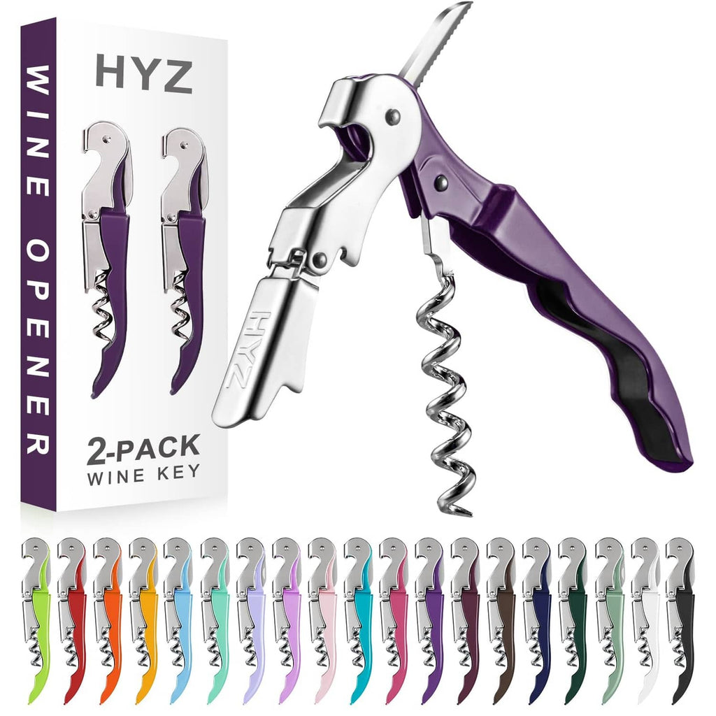 HYZ 2-pack wine corkscrews in plum and silver, pair of waiter key openers
