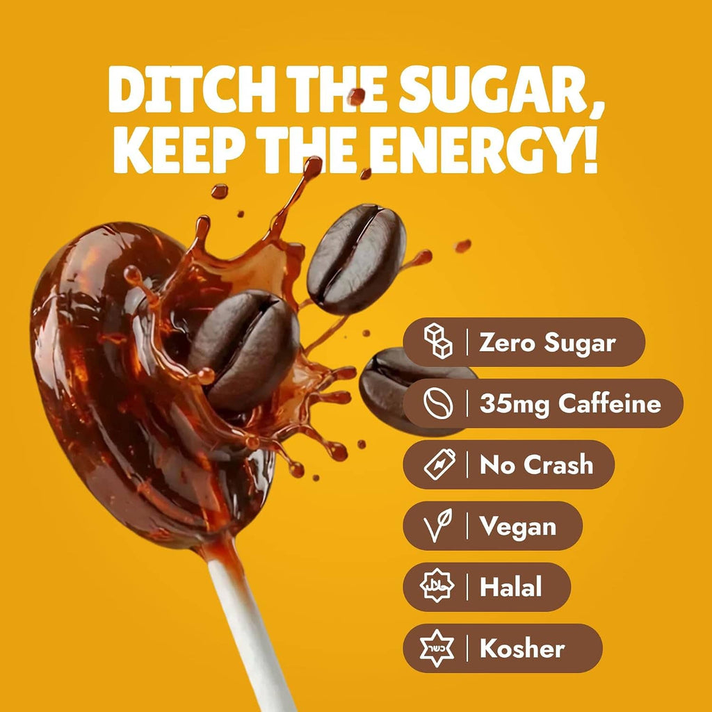 Sugar-free espresso natural caffeine lollipop promotional pouch with coffee bean and drink drops