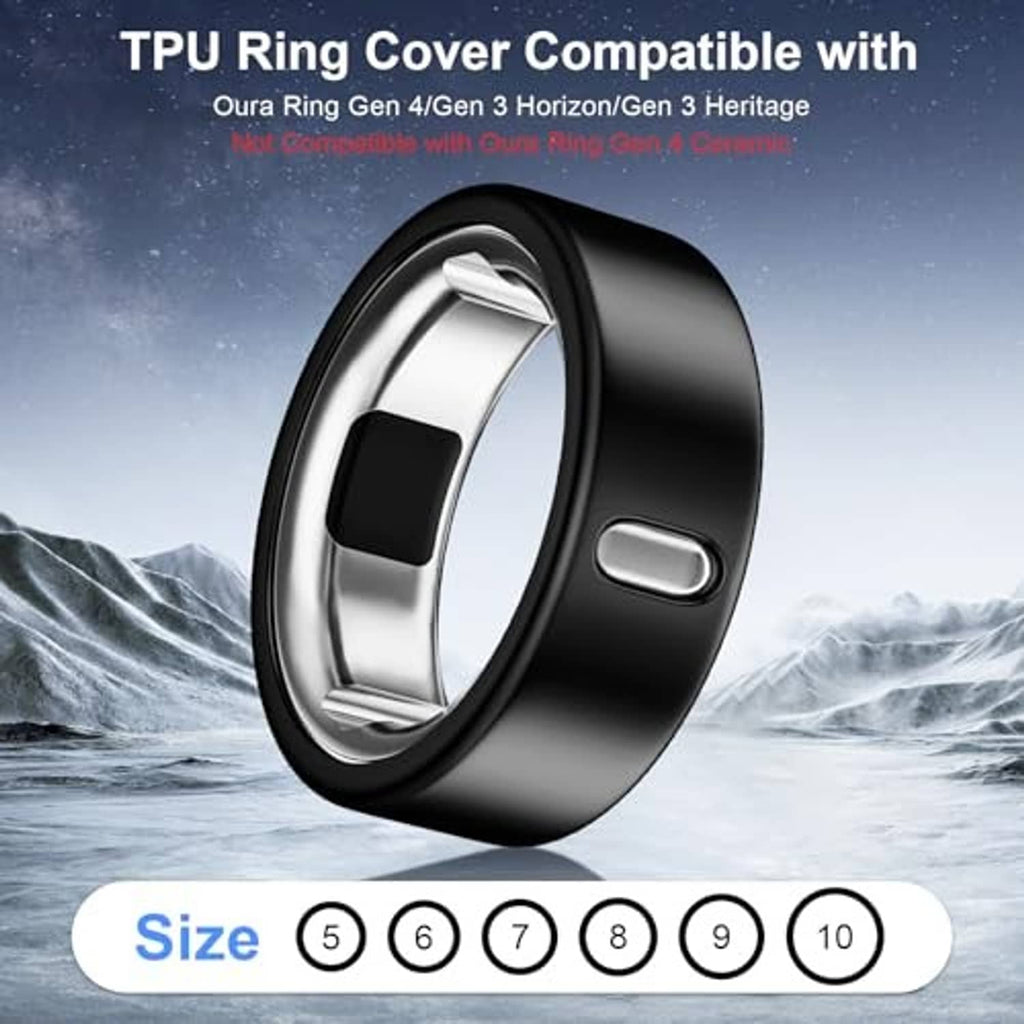 Black TPU ring cover with size selector options 5, 6, 7, 8, 9, 10