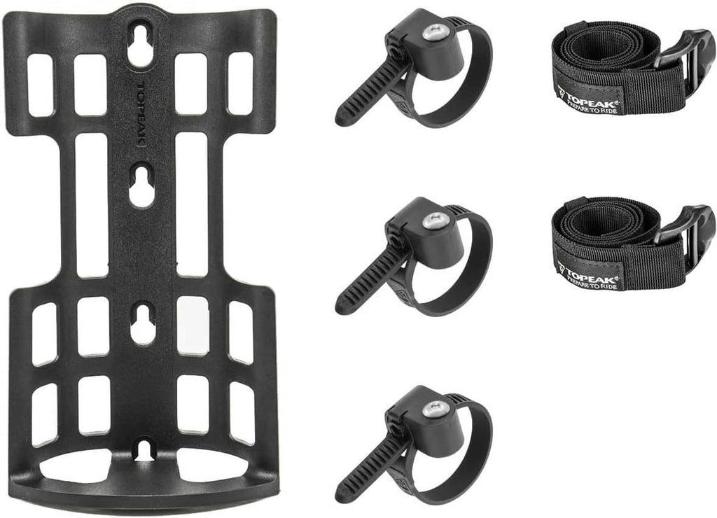 Black metal mounting cage bracket and black adjustable strap clamps
