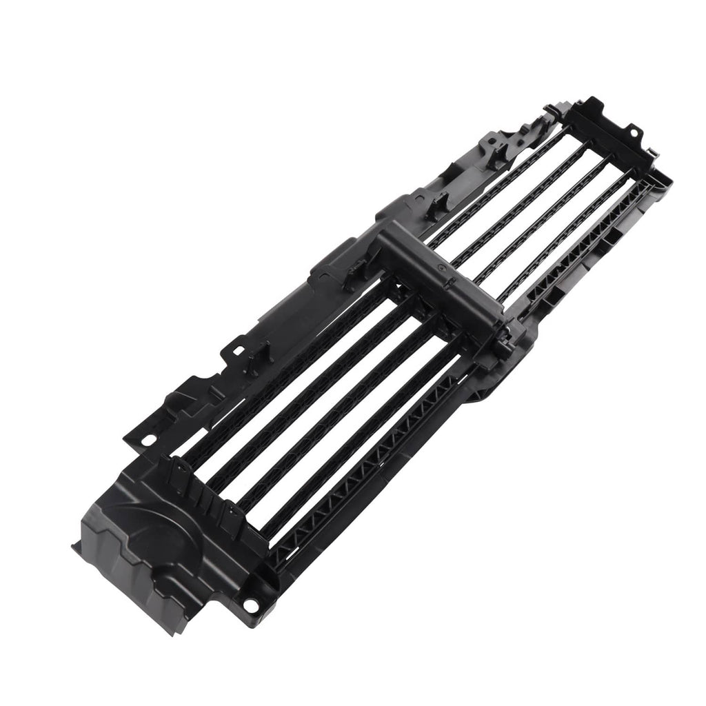 Upper radiator air shutter grille with motor, diagonal view of black grille slats