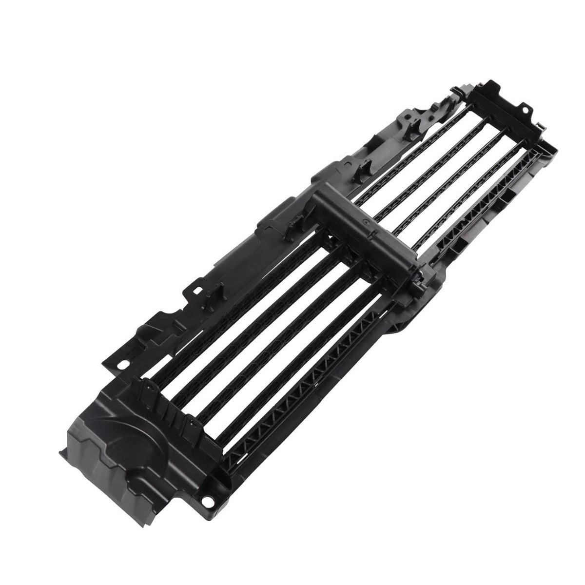 Upper radiator air shutter grille with motor, diagonal view of black grille slats