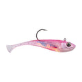 Berkley Powerbait soft plastic fishing lure, pink and translucent with treble hook