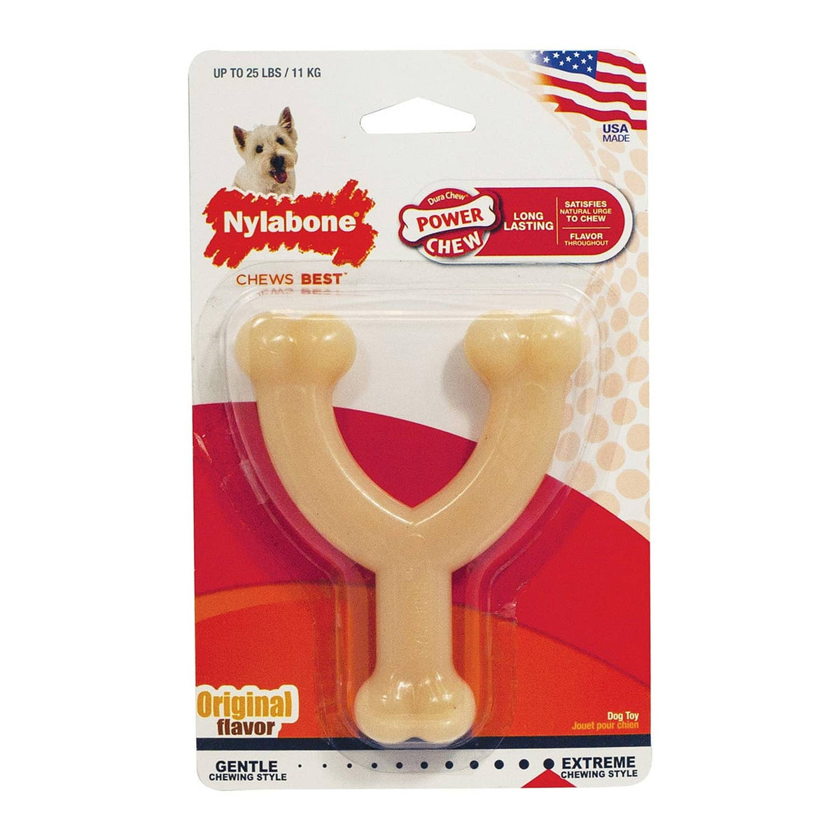 Nylabone Original Power Chew wishbone nylon dog toy in retail blister package