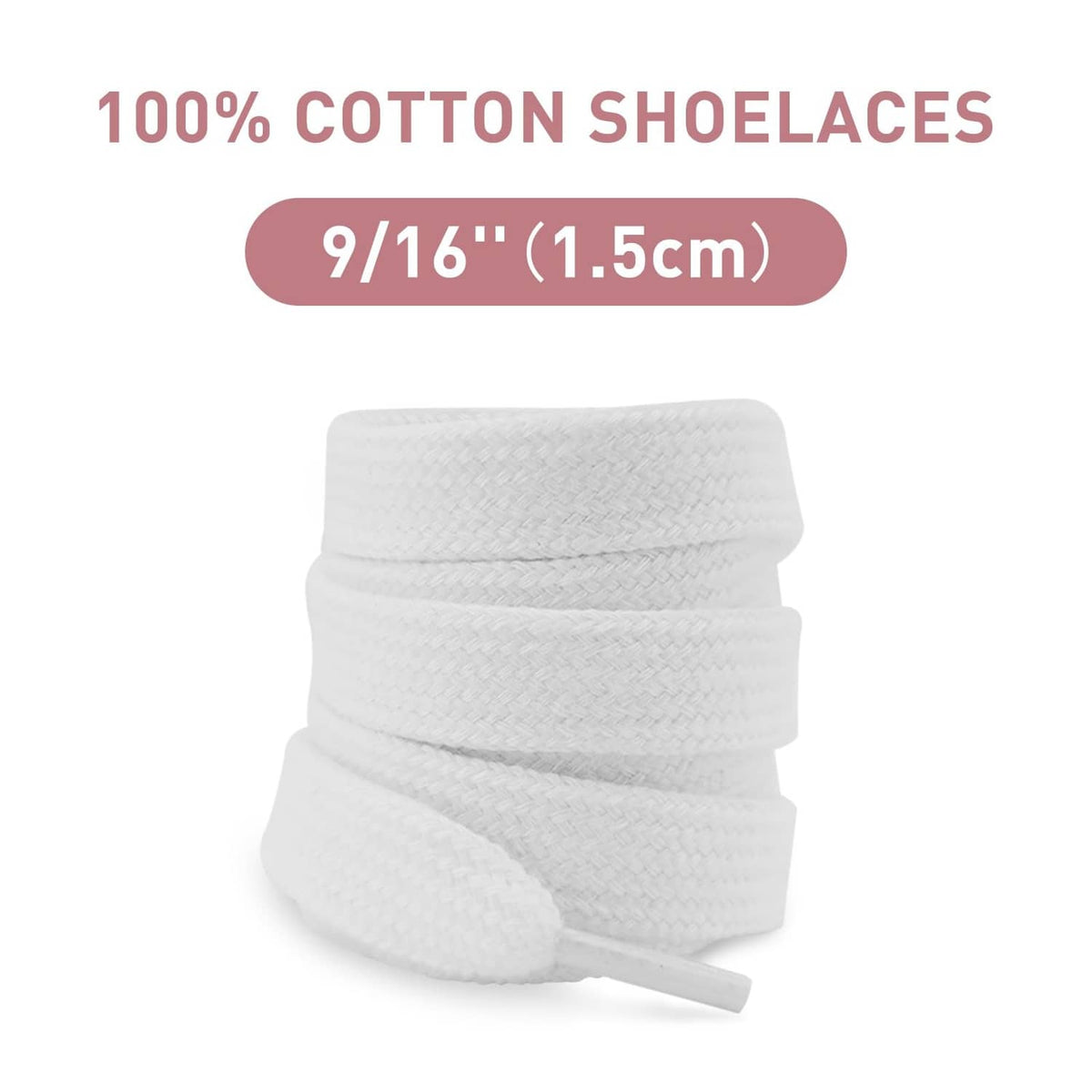 White flat chunky cotton shoelaces bundle with two loose lace ends