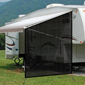 RV awning side shade screen, black mesh privacy panel with metal frame and grommets