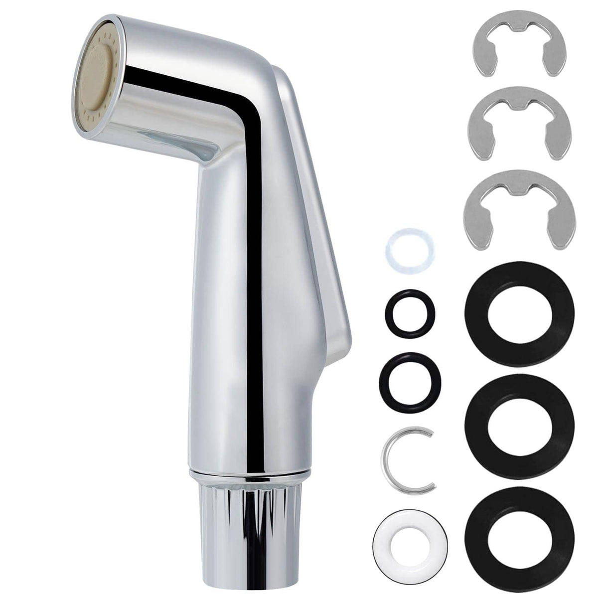 Chrome kitchen sink side sprayer head with round nozzle and included mounting parts