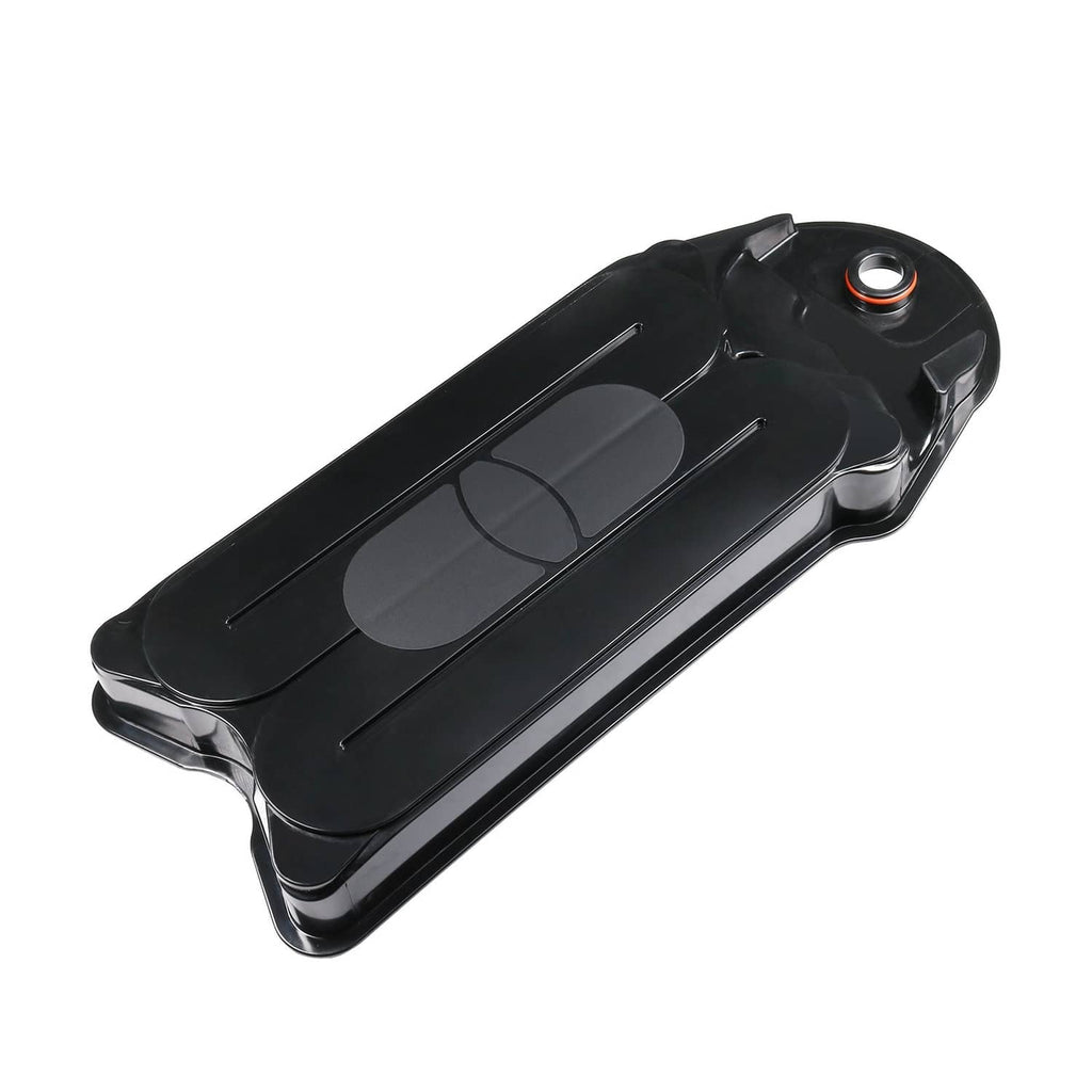 Black crankcase ventilation filter cover with round port detail