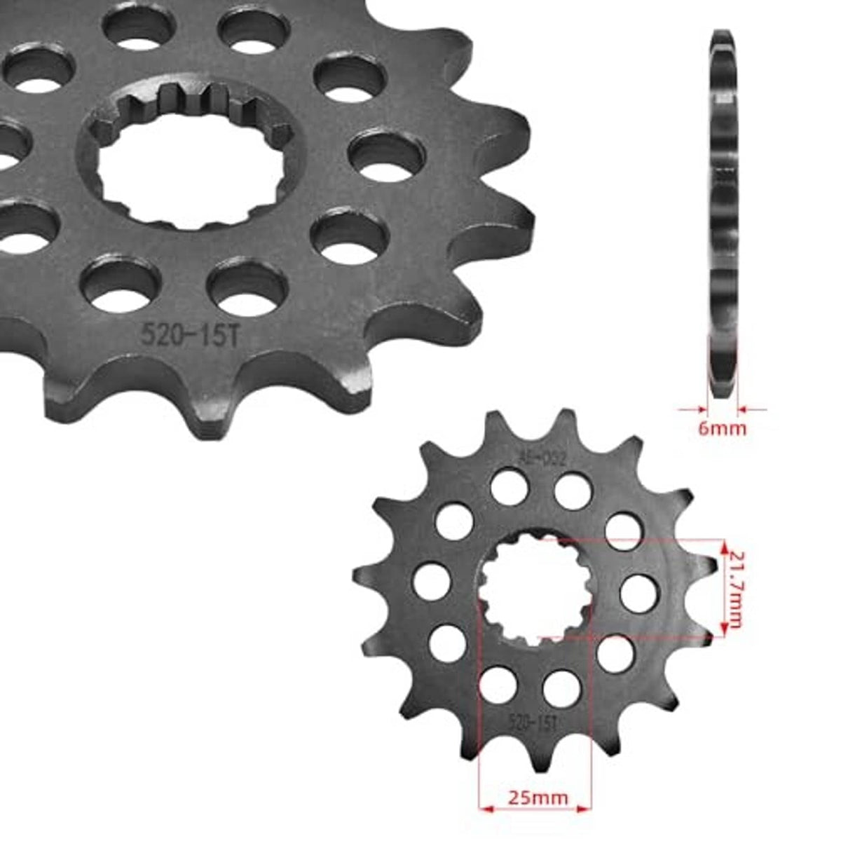 Dark steel 520 front sprocket with mounting holes, center gear opening, and tooth edge