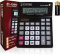 Black electronic desk calculator with LCD display and large number keys