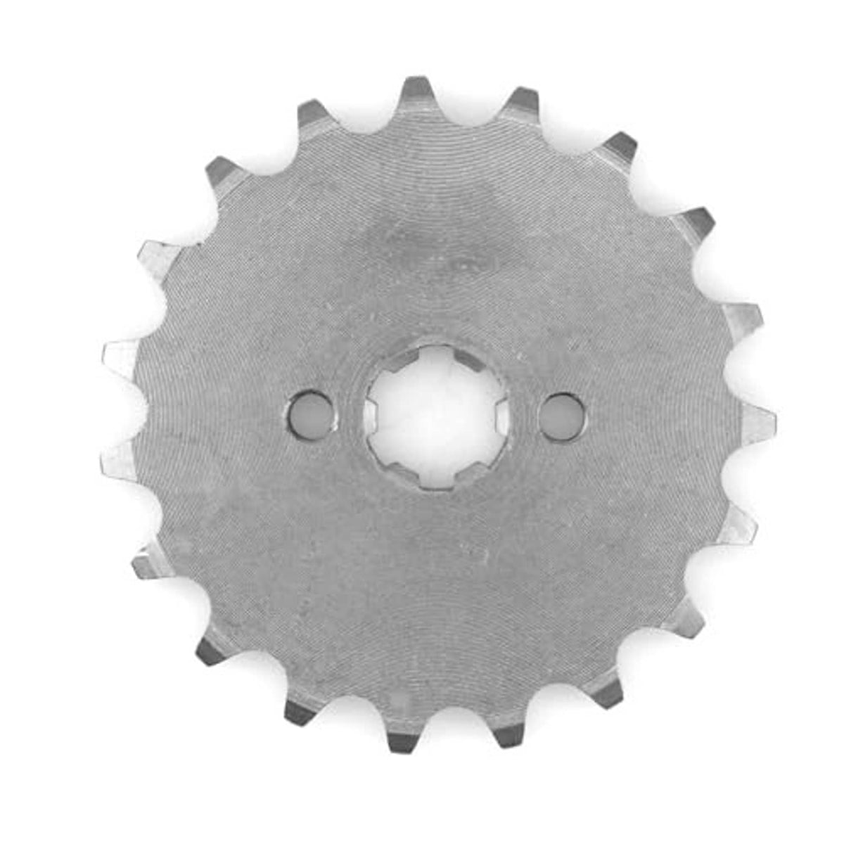 Silver 420-19T motorcycle front sprocket with central hub and mounting holes