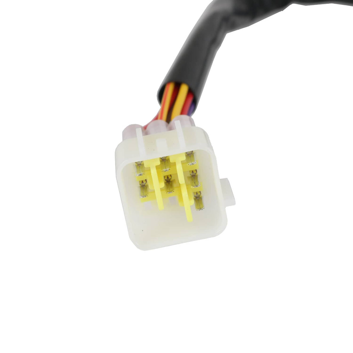 Motorcycle wiring connector with yellow terminal block and multicolor wires