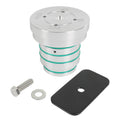 Drum leak testing tool with silver stacked rings and black mounting plate