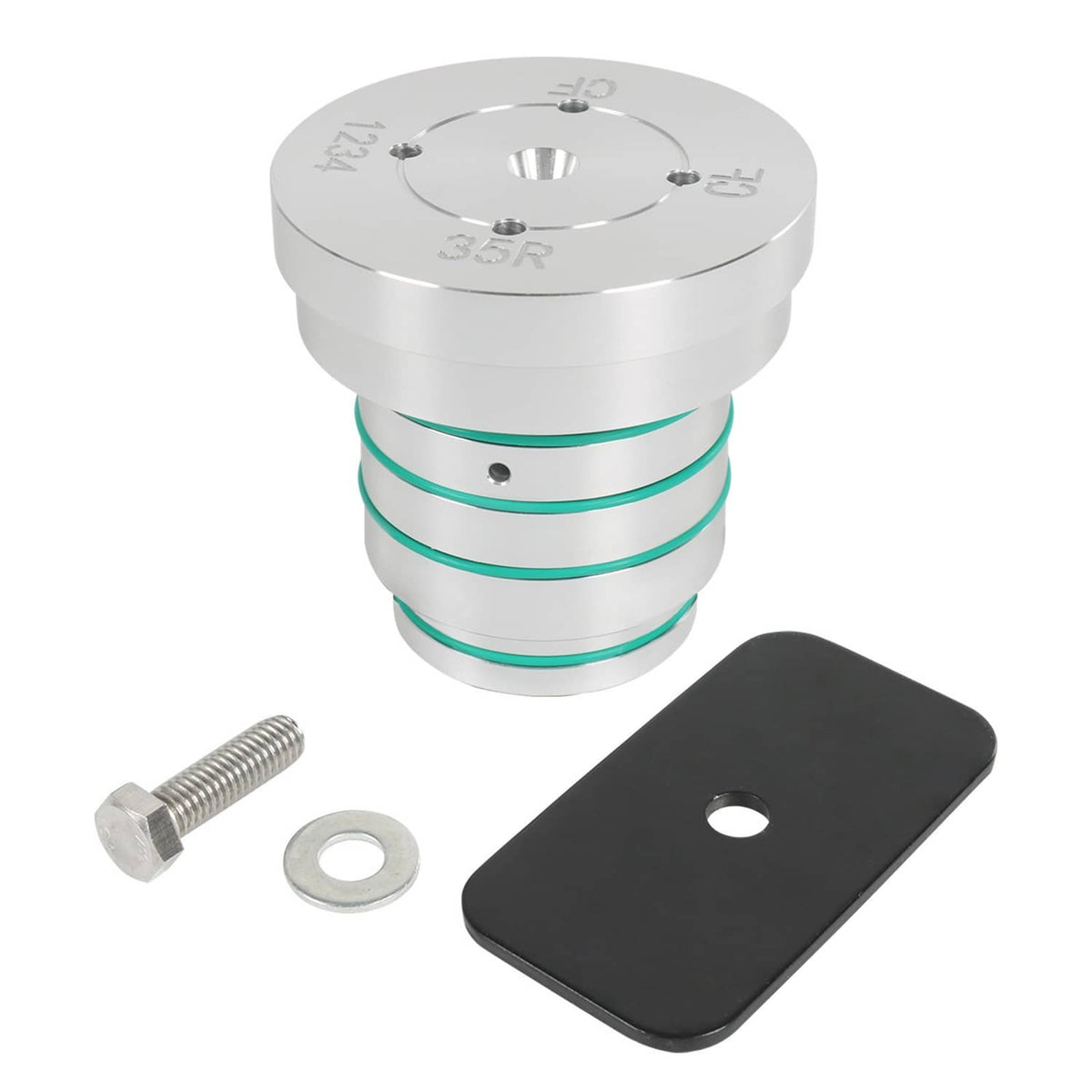 Drum leak testing tool with silver stacked rings and black mounting plate