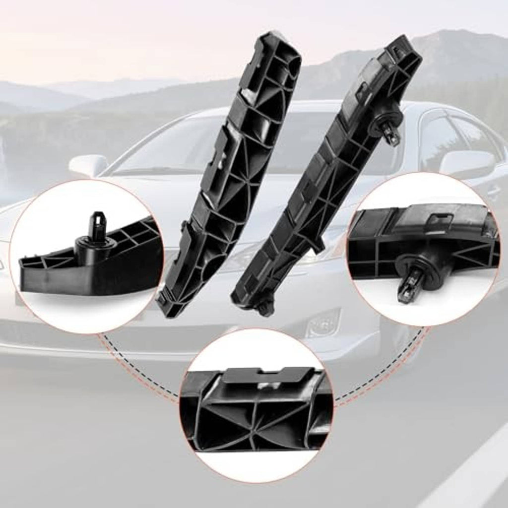 Front bumper brackets with side pins, black plastic pair for bumper support