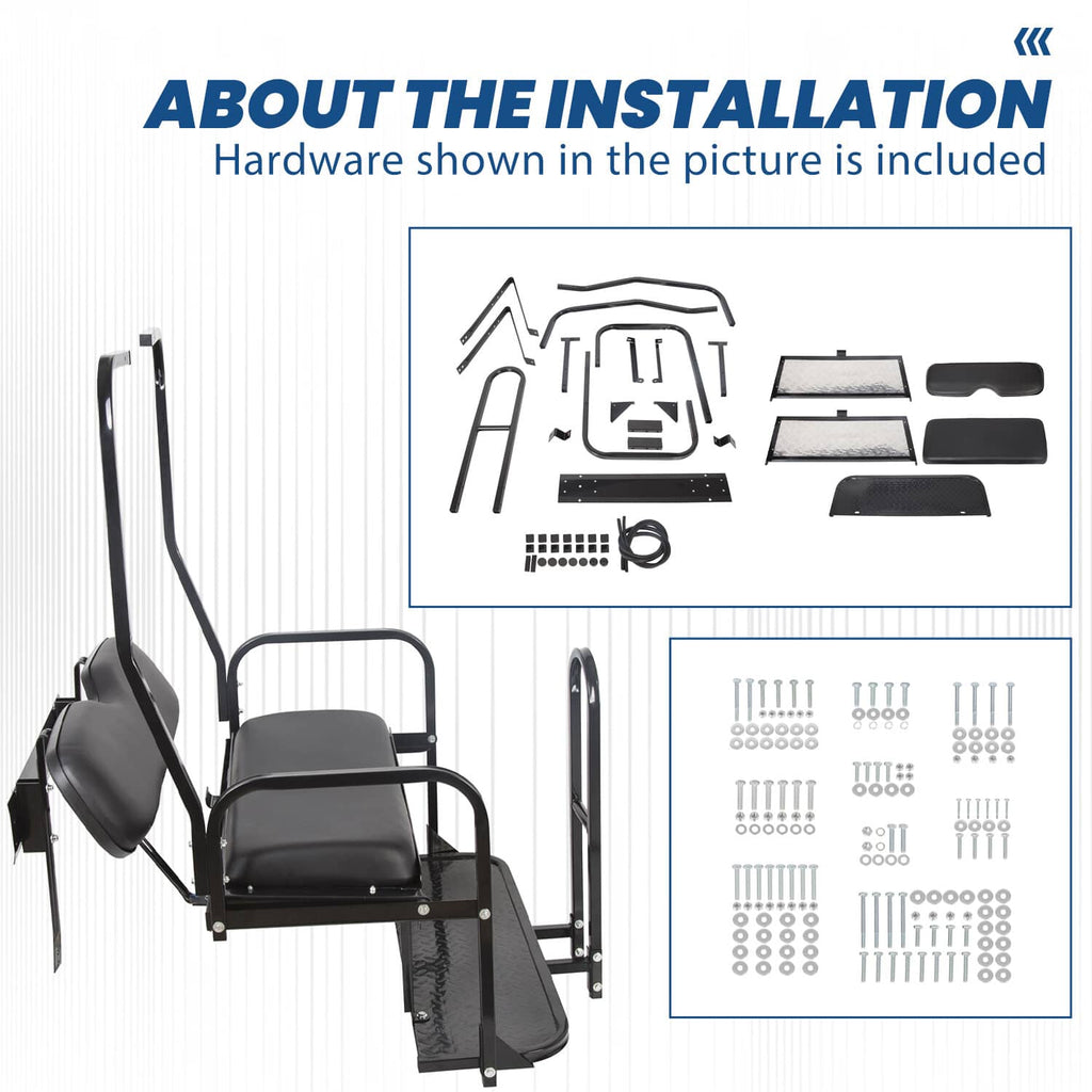 Rear flip seat kit with included installation hardware and fasteners