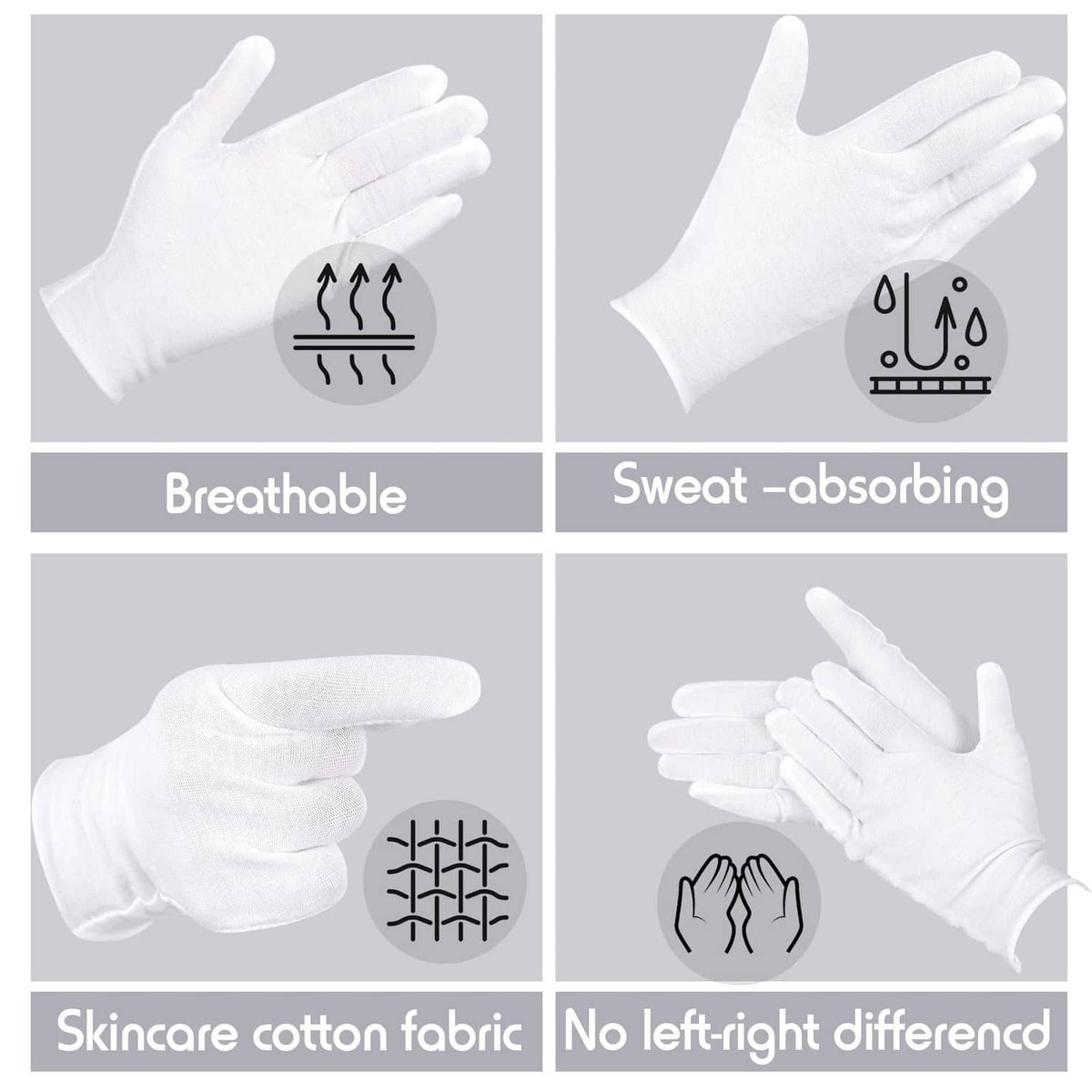 White cotton gloves with breathable and sweat-absorbing style icons