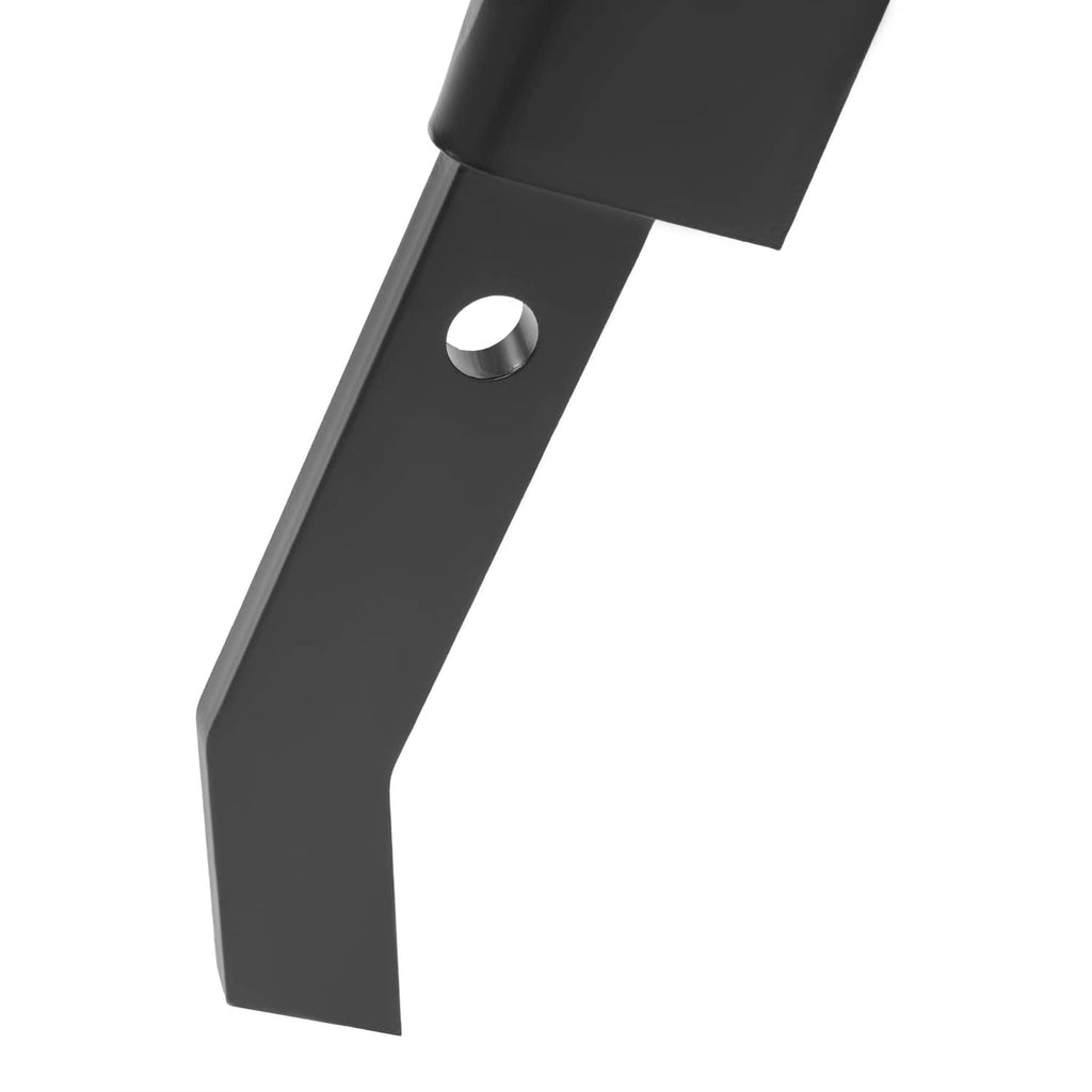 Powder-coated steel chisel plow blade with dark finish and pointed tip