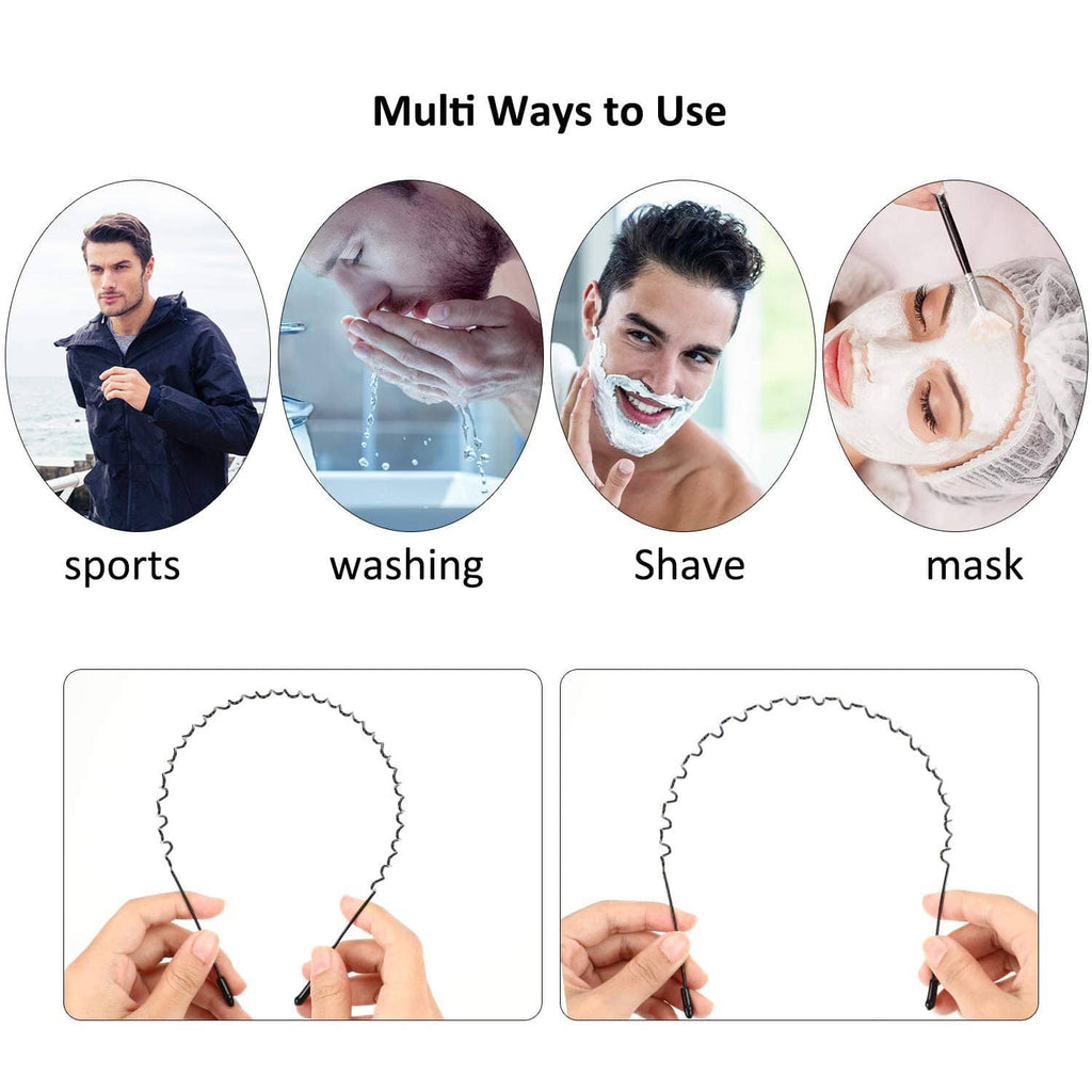 Diagram of black metal spring hair headband usage and positioning