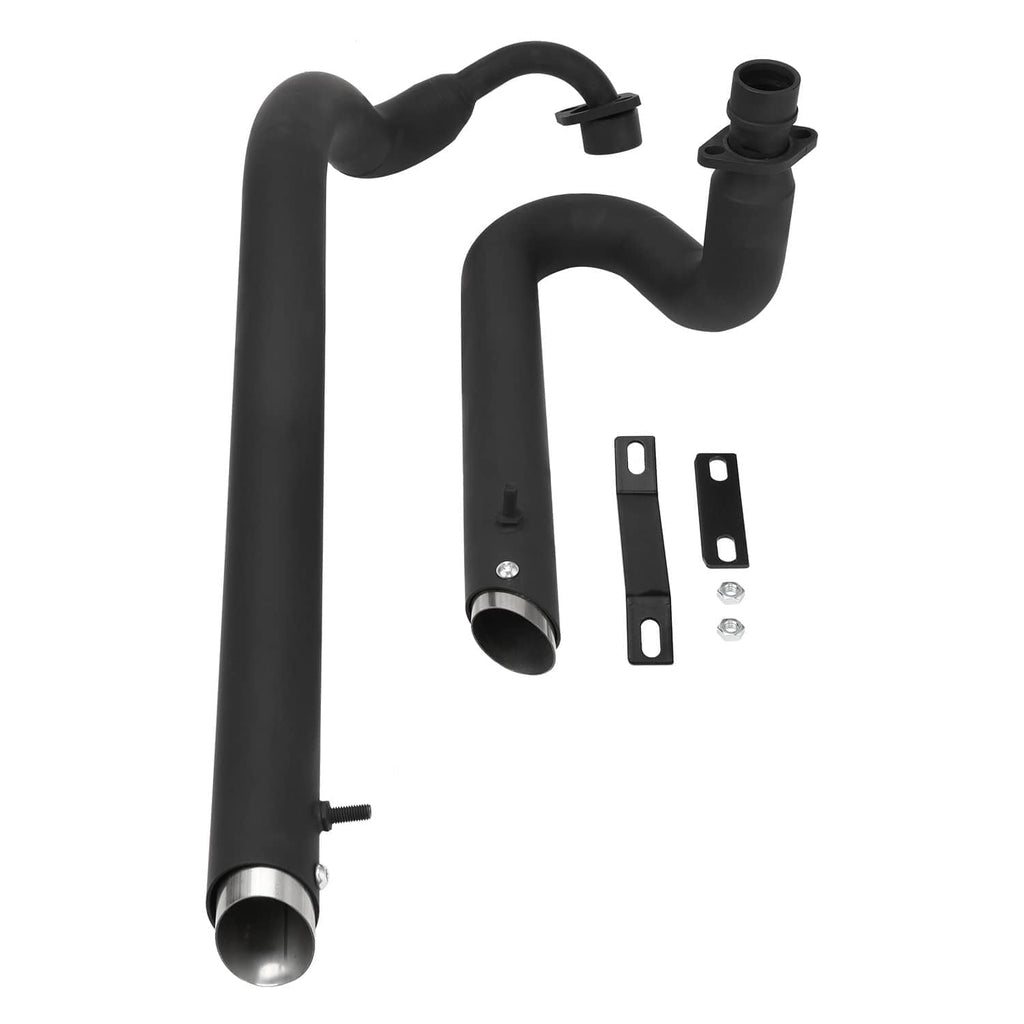 Black exhaust muffler pipe with silencer baffles and mounting brackets