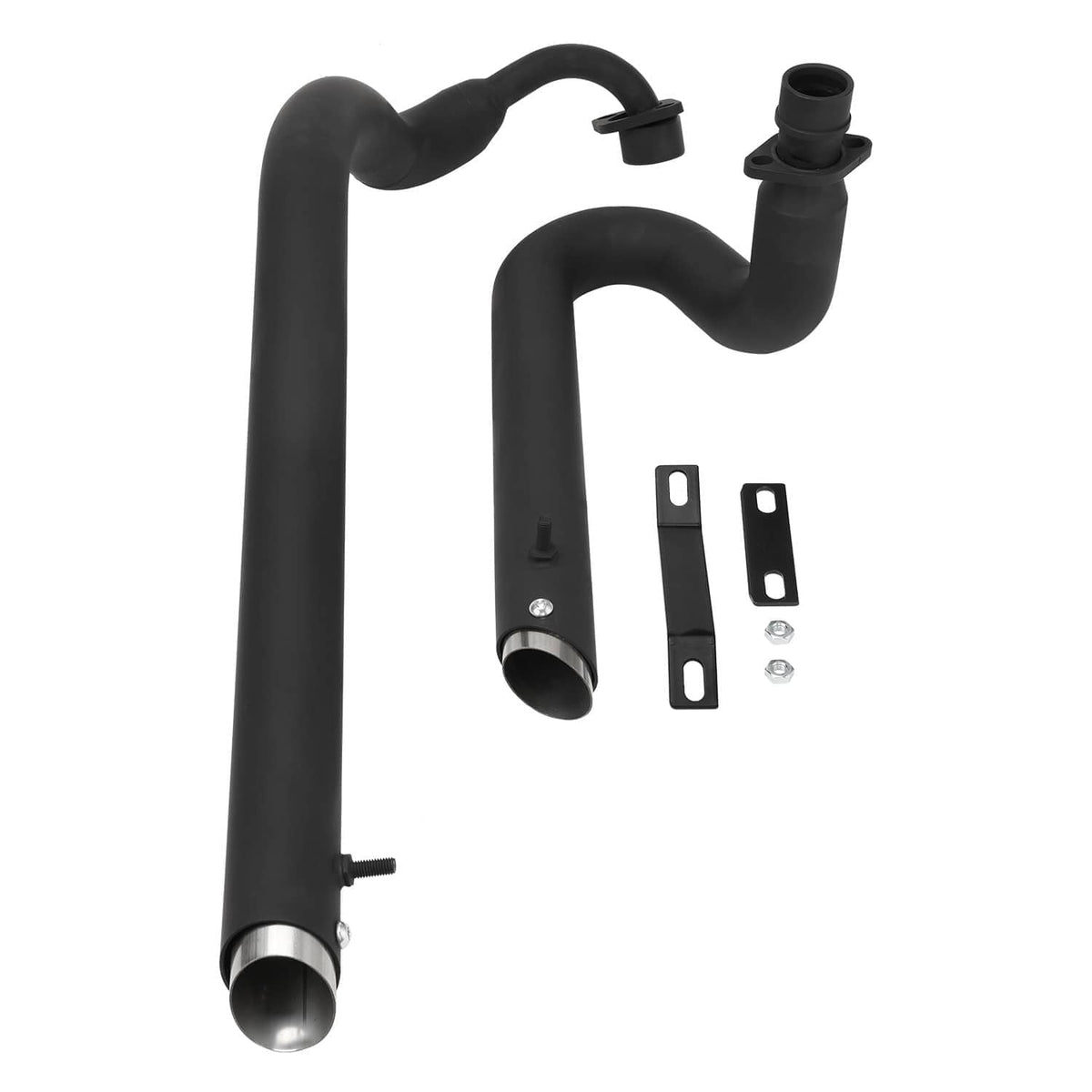 Black exhaust muffler pipe with silencer baffles and mounting brackets