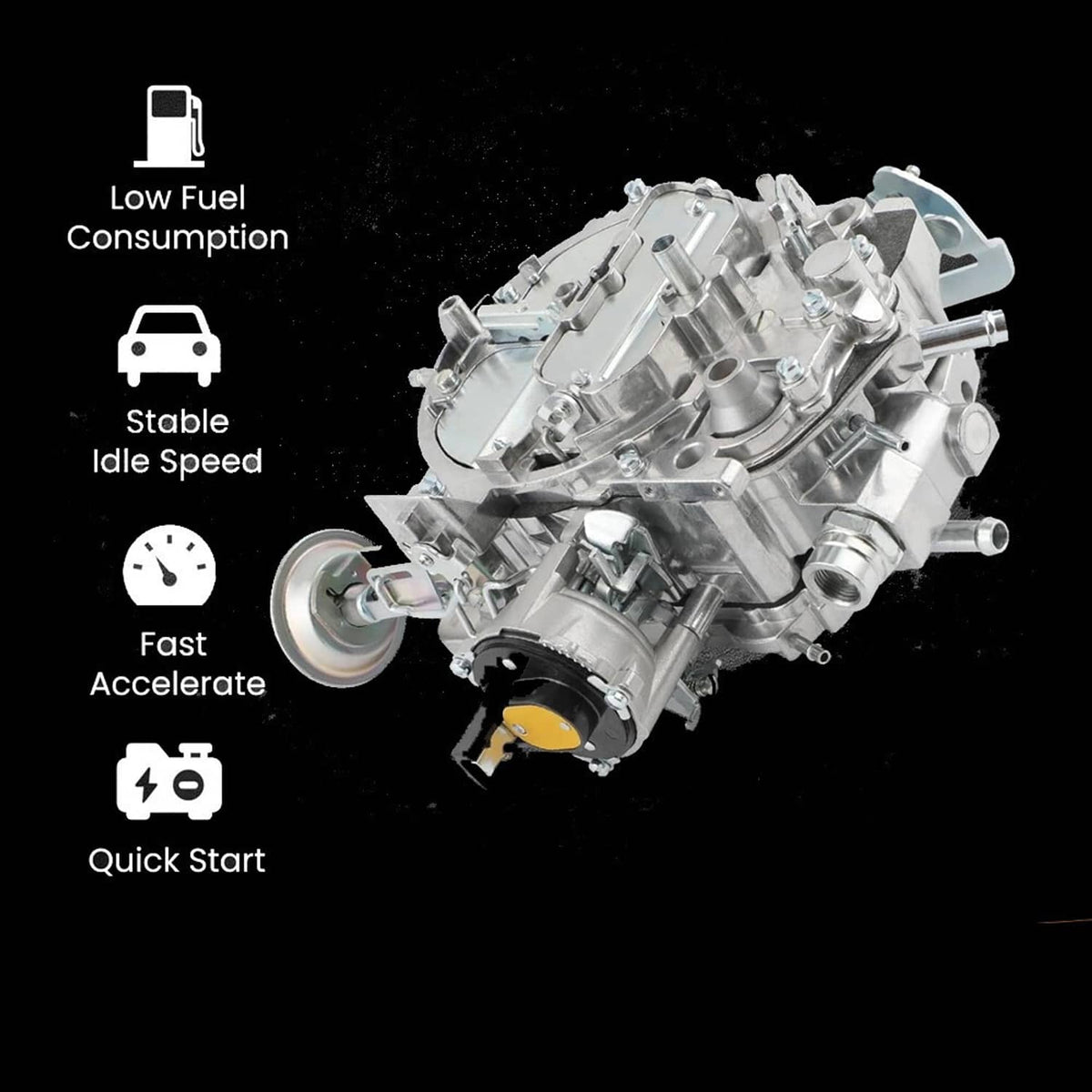 Compact silver carburetor assembly with multiple fittings and vacuum ports