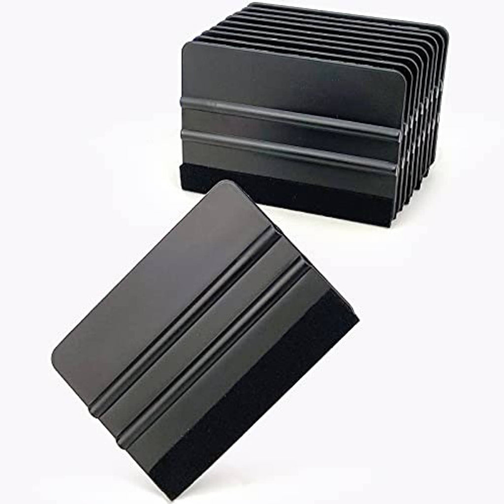 Black vinyl squeegee scraper with angled edge and flat blade